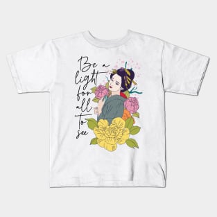 Be a light for all to see Japanese floral inspirational design Kids T-Shirt